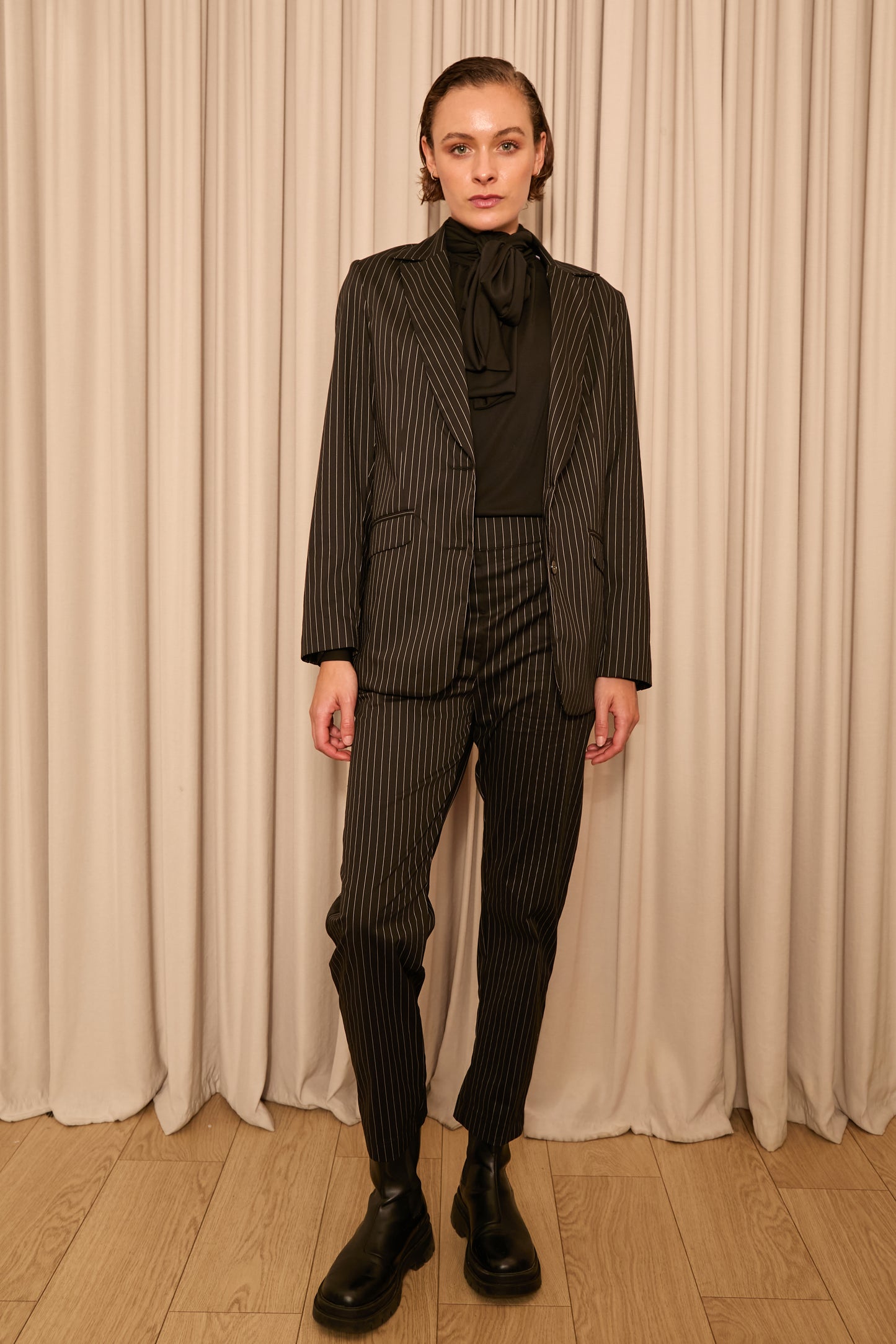 Black Pinstripe Cigarette Pants