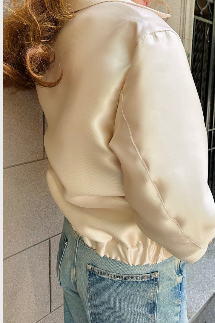 Champagne Duchess Satin Bomber Jacket