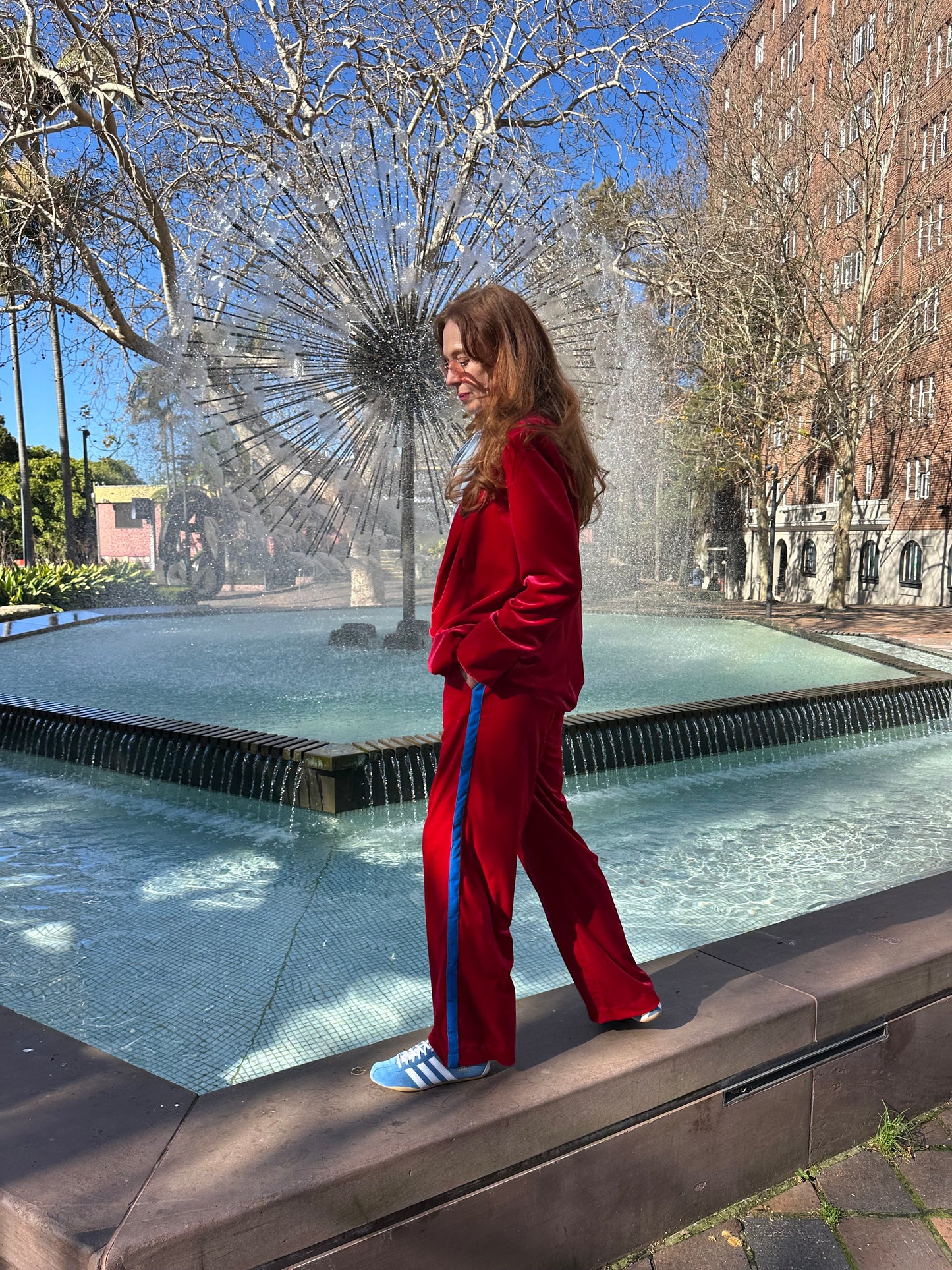 Red Velvet Side Stripe Pant