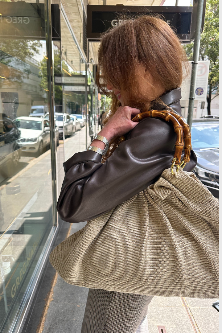 Caterina Raffia Bag - Grey