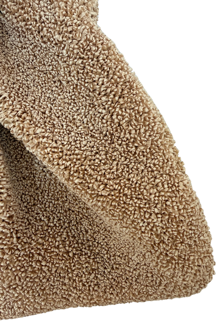 Sponge Raffia Bamboo Handle Bag - Sand