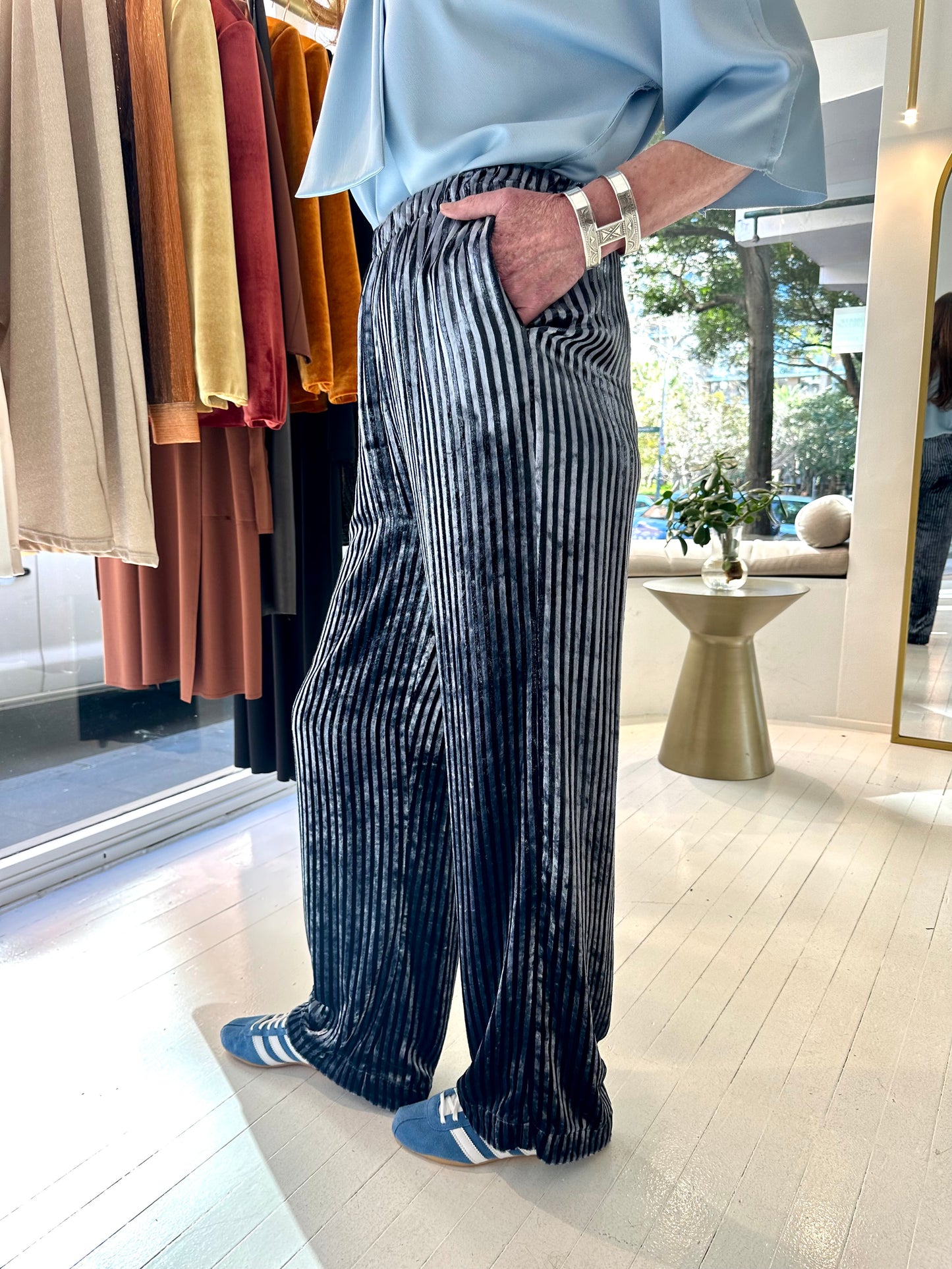Silk Velvet Metallic Stripe Pant