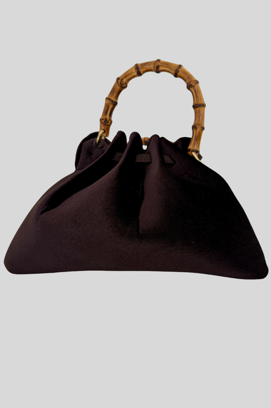 Velvet Bamboo Handle Bag - Chocolate