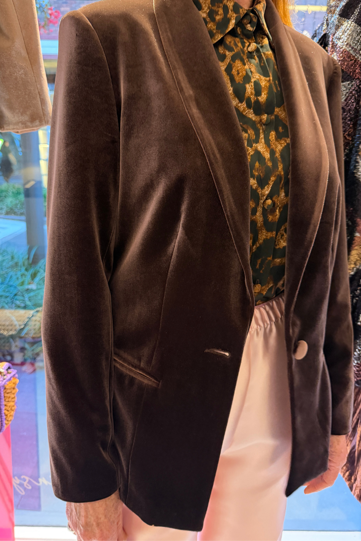 Velvet Tuxedo Blazer - Truffle