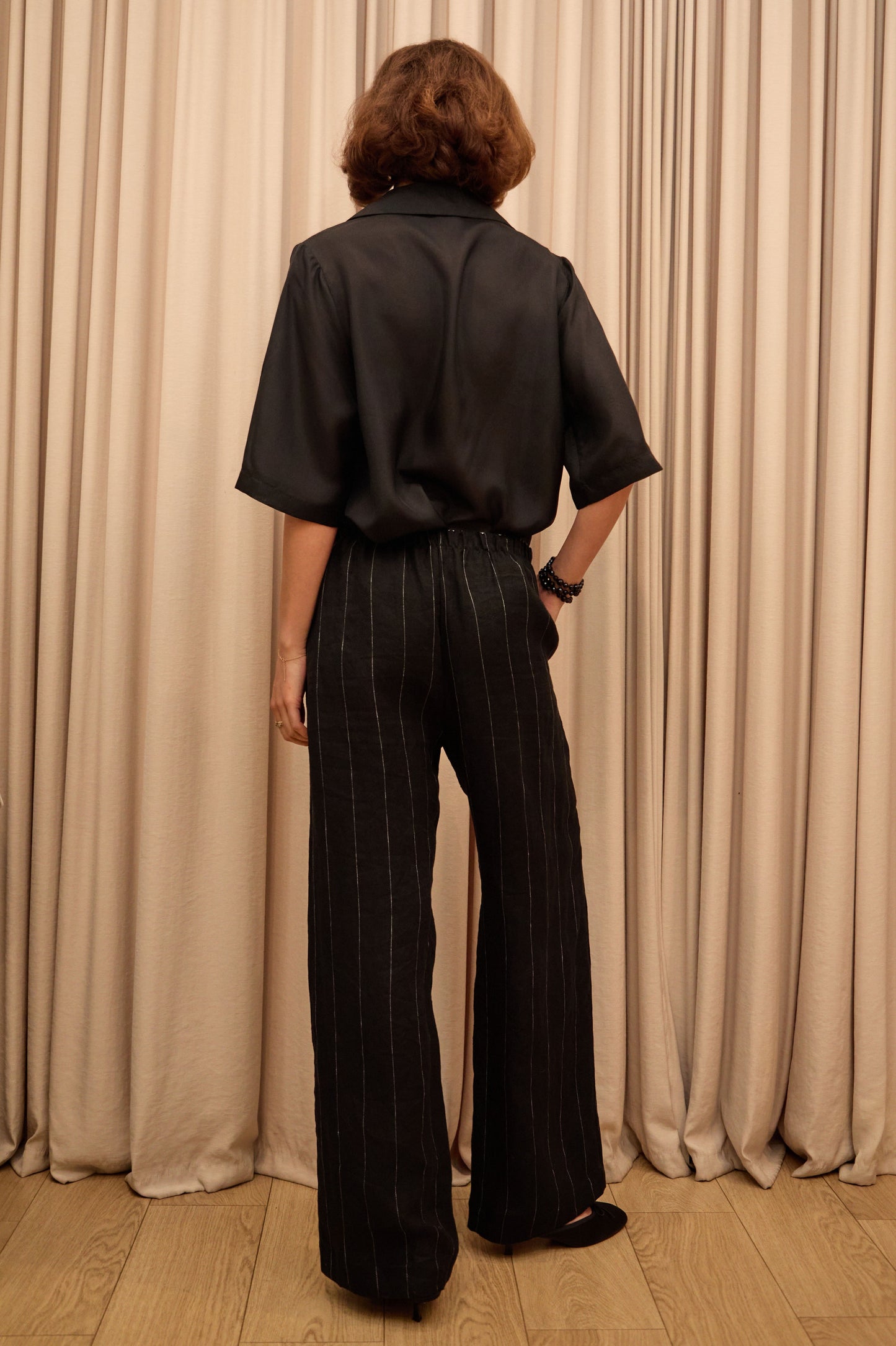 Black Open V Neck Silk Top