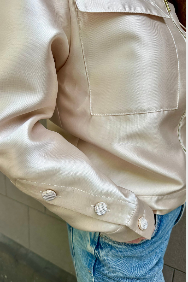 Champagne Duchess Satin Bomber Jacket