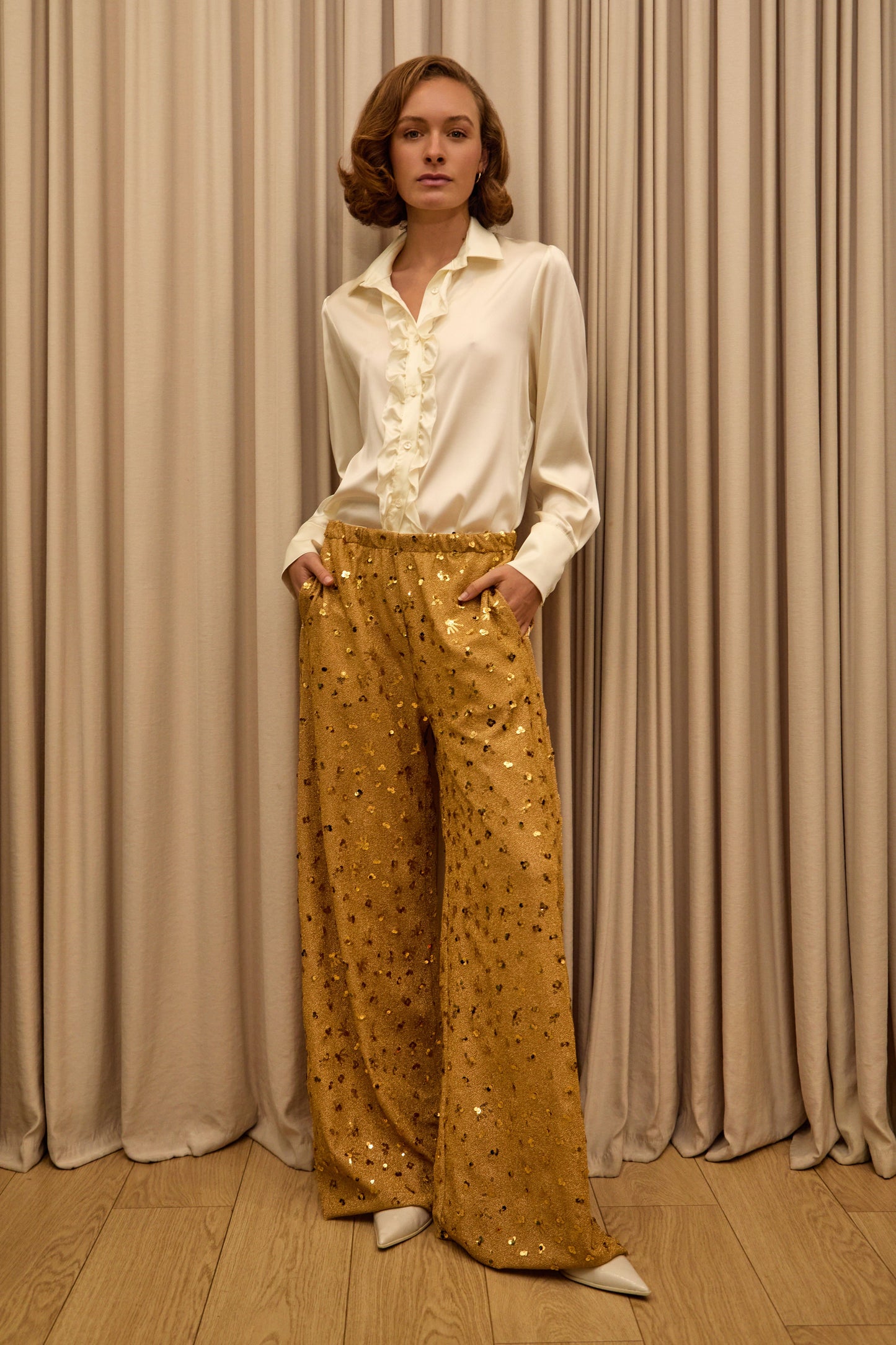 Silk Long Sleeve Ruffle Shirt - Cream