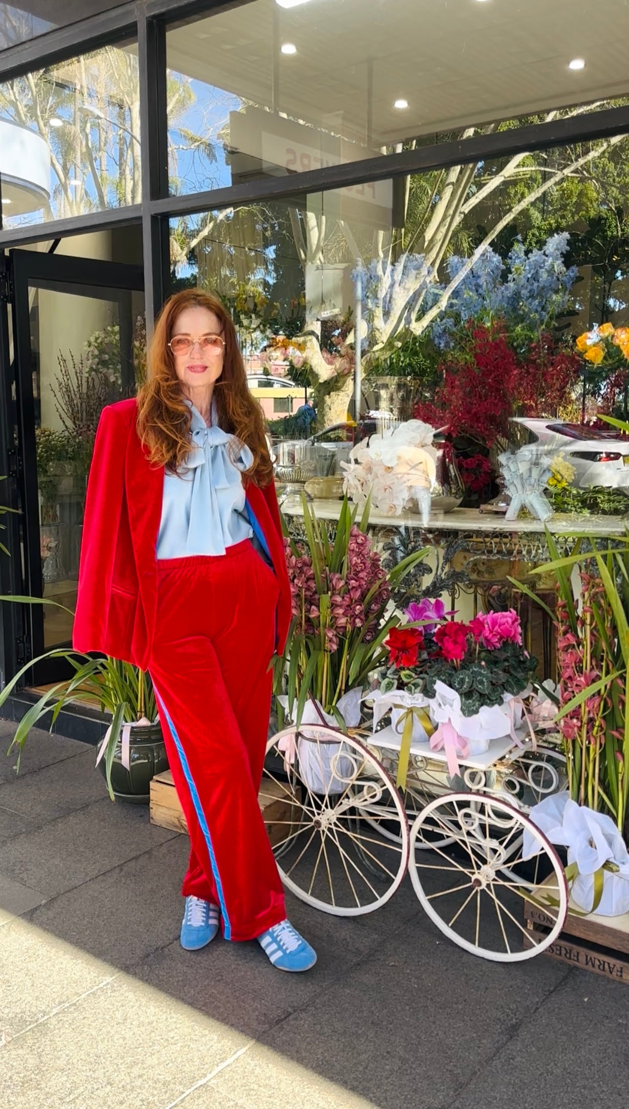 Red Velvet Side Stripe Pant