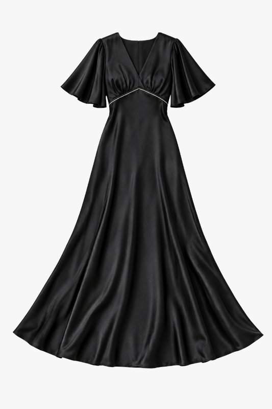 Satin Maxi Tea Dress - Black