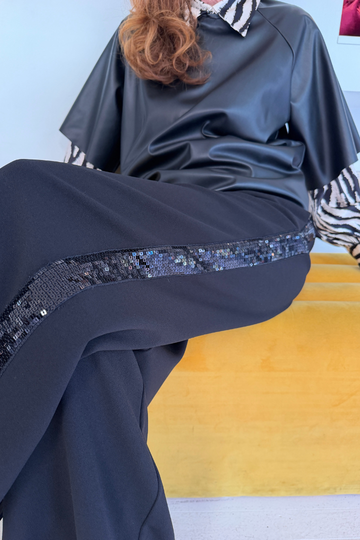 Black Glam Tracks with Sequin Side Stripe