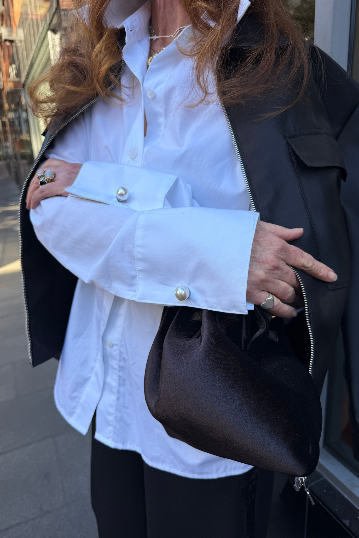 White Cotton Boyfriend Shirt with Pearl Cufflinks