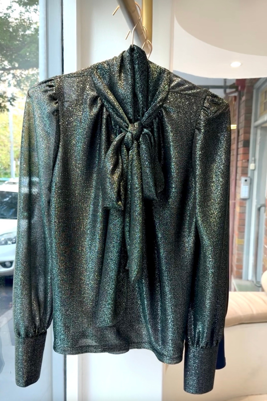 Pussy Bow Blouse - Green Shimmer