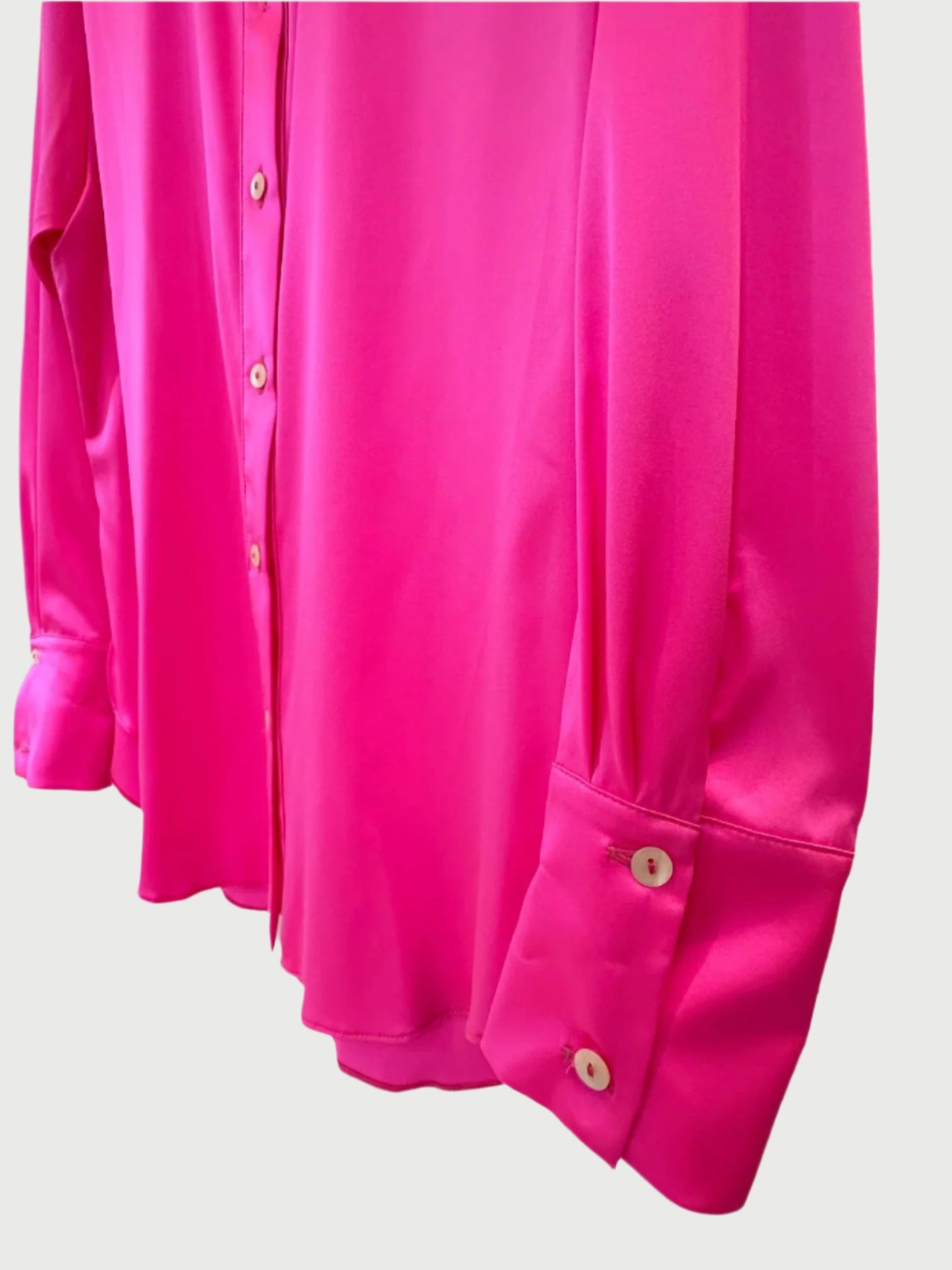 Hot Pink Long Sleeve Silk Shirt with Double Button Cuff