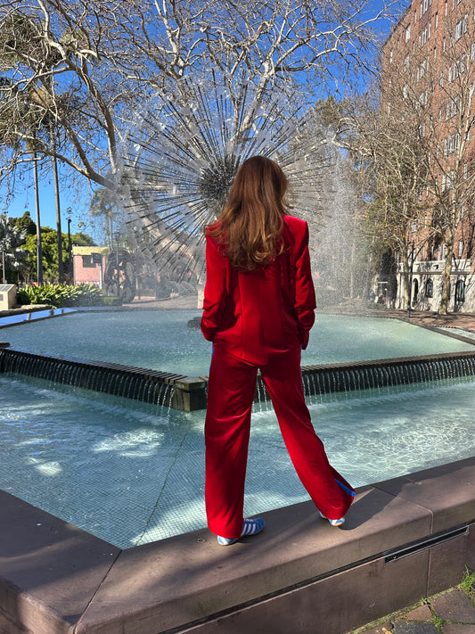 Red Velvet Side Stripe Pant