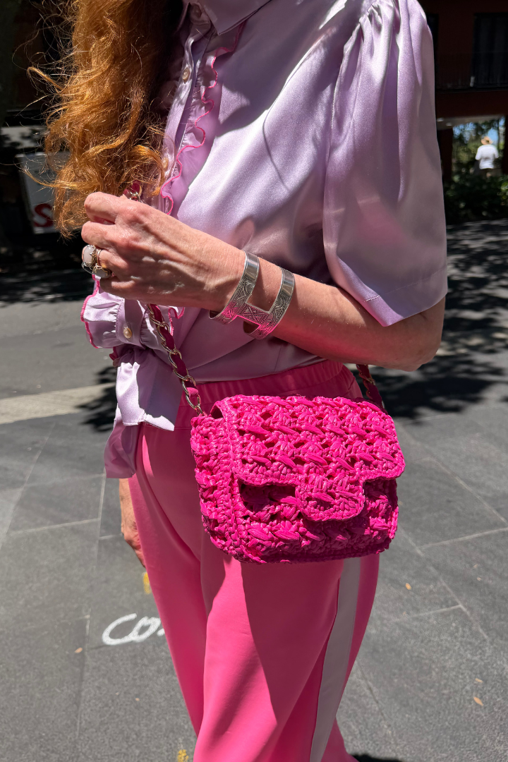 Ruffle Shirt with short sleeve in Lilac Silk