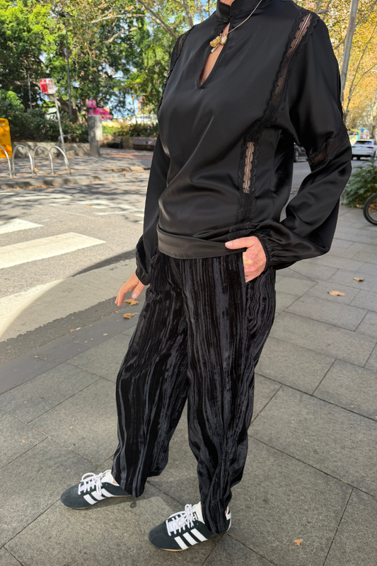 Crushed Velvet Pants - Liquorice