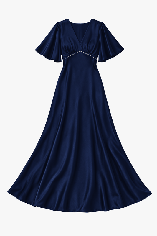 Silk Maxi Tea Dress - Navy