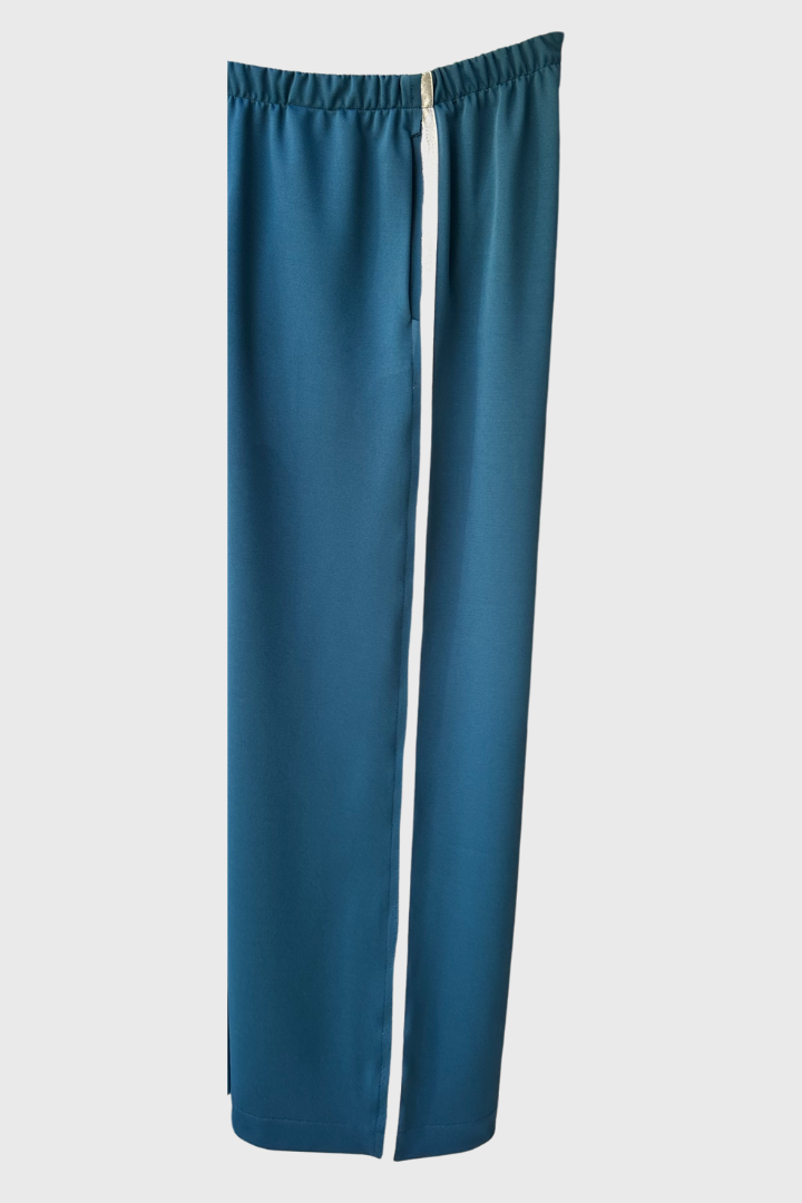 Petrol Wide Leg Pants with Silver Side Stripe