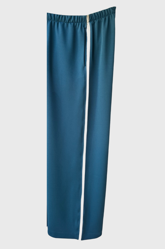 Petrol Wide Leg Pants with Silver Side Stripe