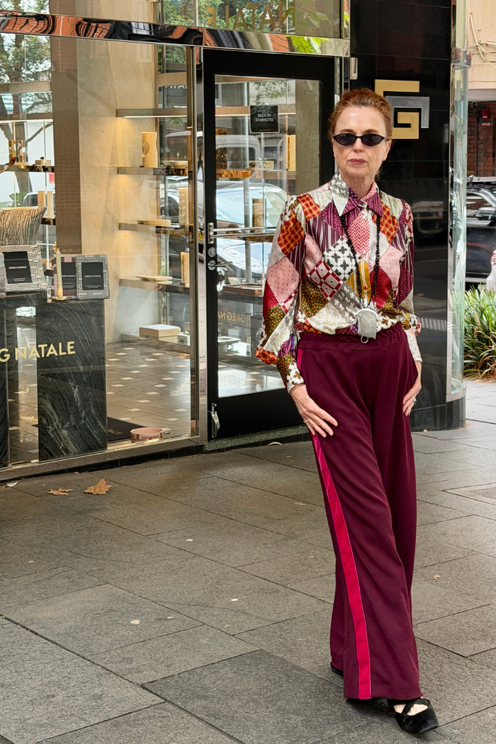 Bordeaux Glam Tracks with Cherry Rose & Port Velvet Side Stripes