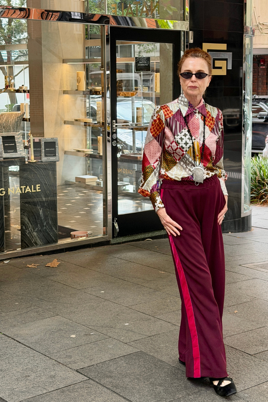 Bordeaux Glam Tracks with Cherry Rose & Port Velvet Side Stripes