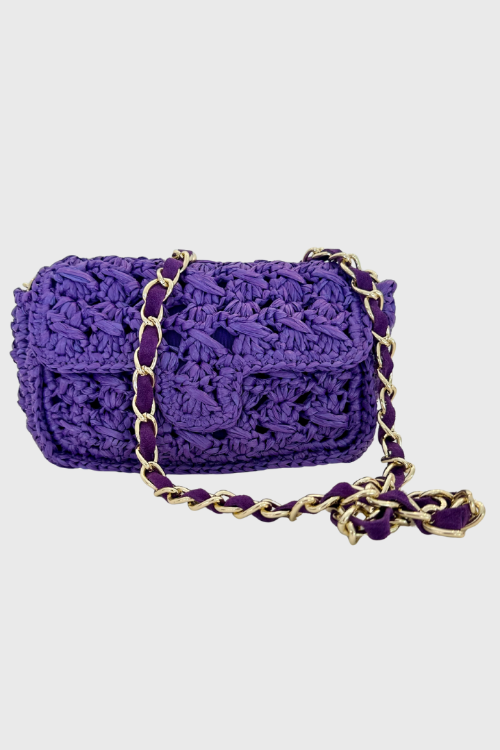 Mini Raffia Bag - Purple