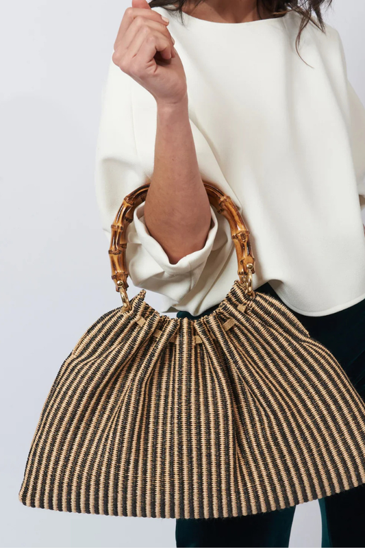 Caterina Raffia Bag - Stripes Black & Natural