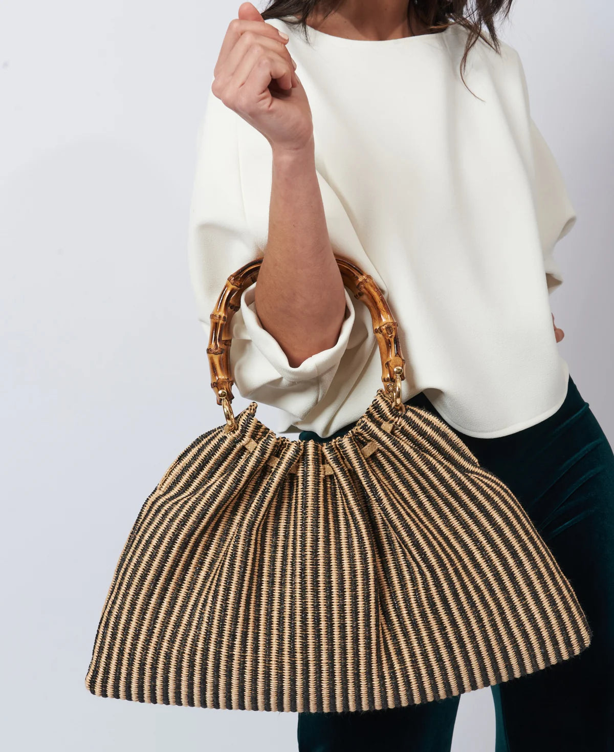 Caterina Raffia Bag - Stripes Black & Natural
