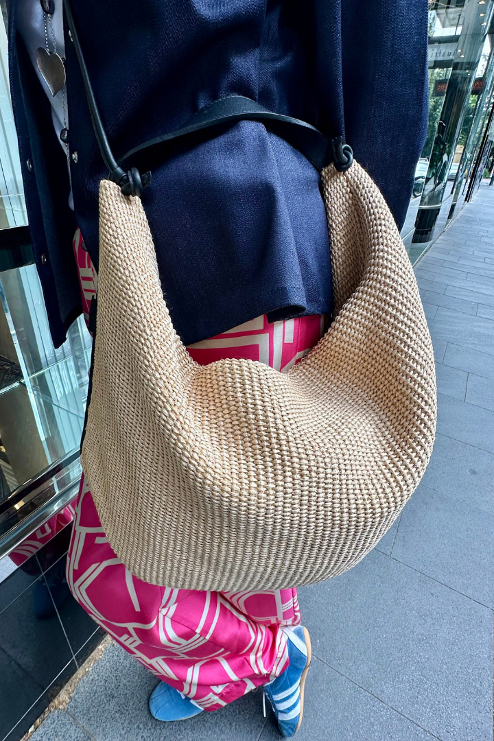 Radius Raffia Tote Bag with Leather Handle & Trim