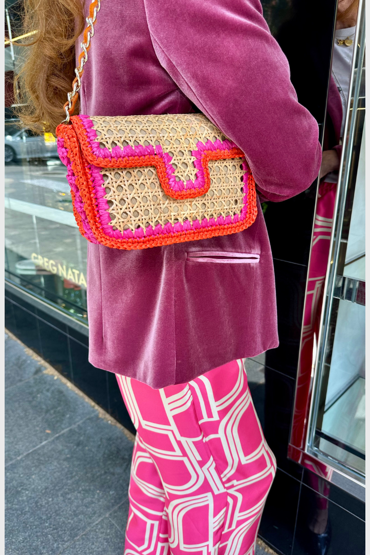 Raffia & Rattan Bag in Orange & Hot Pink