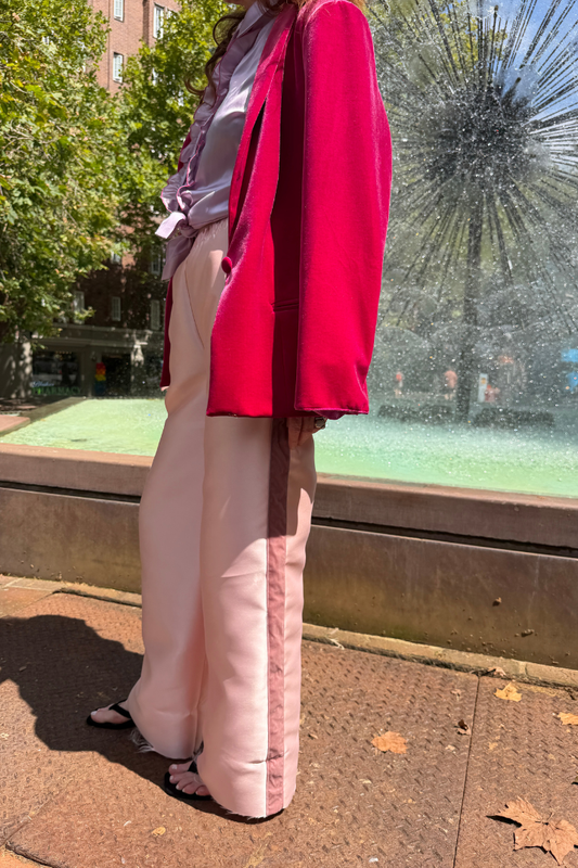 Ballet Pink Shot Silk Pants with Velvet Side Stripe