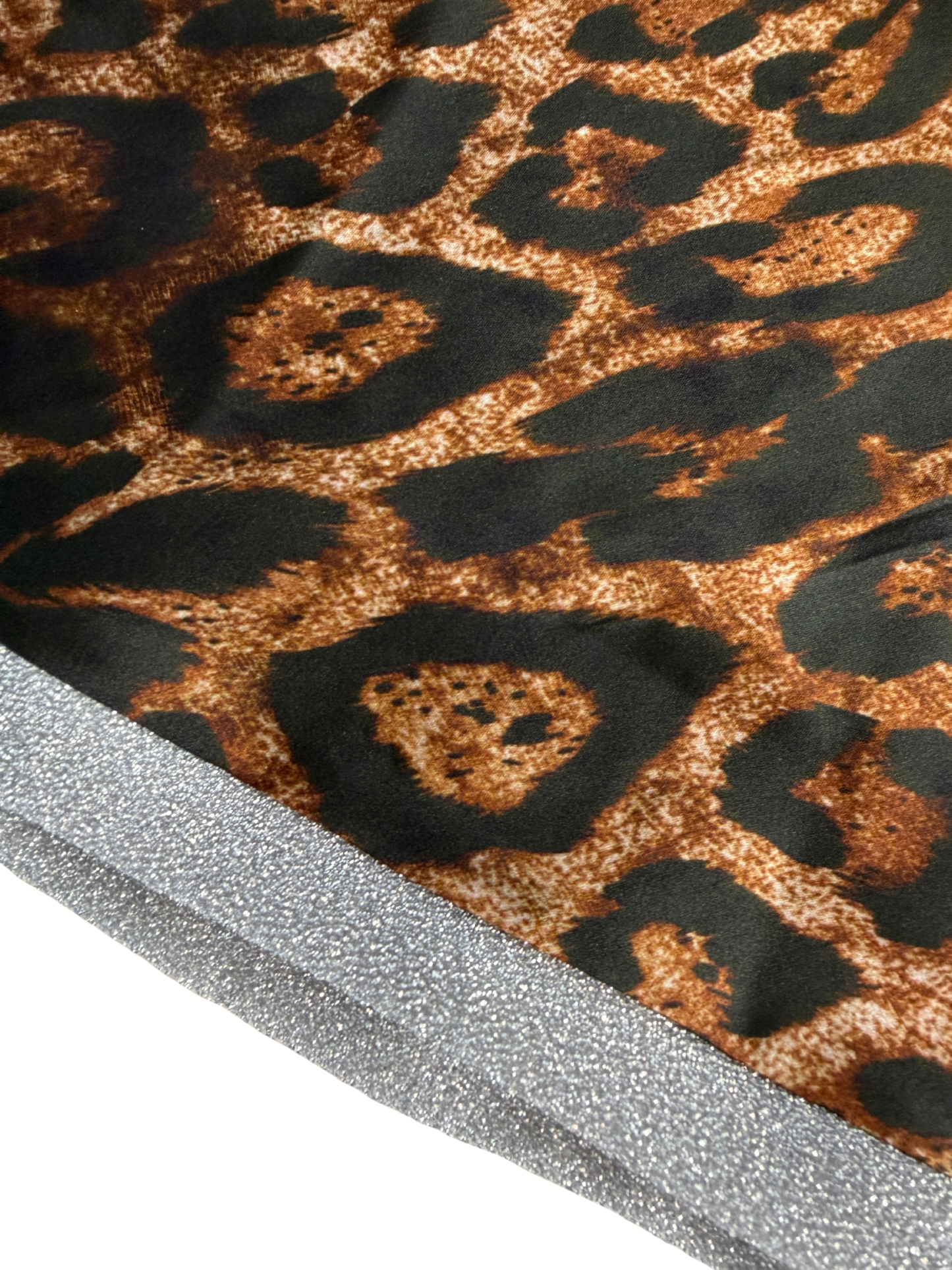 Leopard Print Silk Bias Cut Skirt with Sparkly Silver Trim