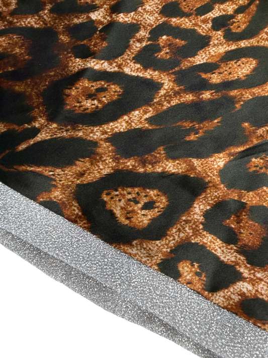 Leopard Print Silk Bias Cut Skirt with Sparkly Silver Trim