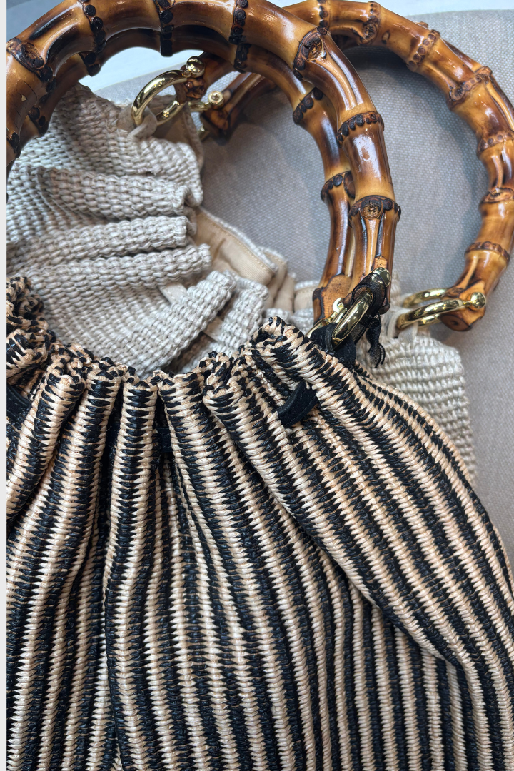Caterina Raffia Bag - Stripes Black & Natural