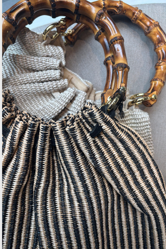 Caterina Raffia Bag - Stripes Black & Natural