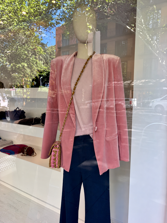 Velvet Tuxedo Blazer - Rose Quartz