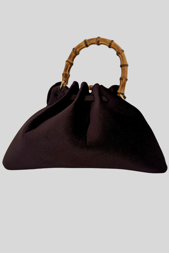 Velvet Bamboo Handle Bag - Chocolate