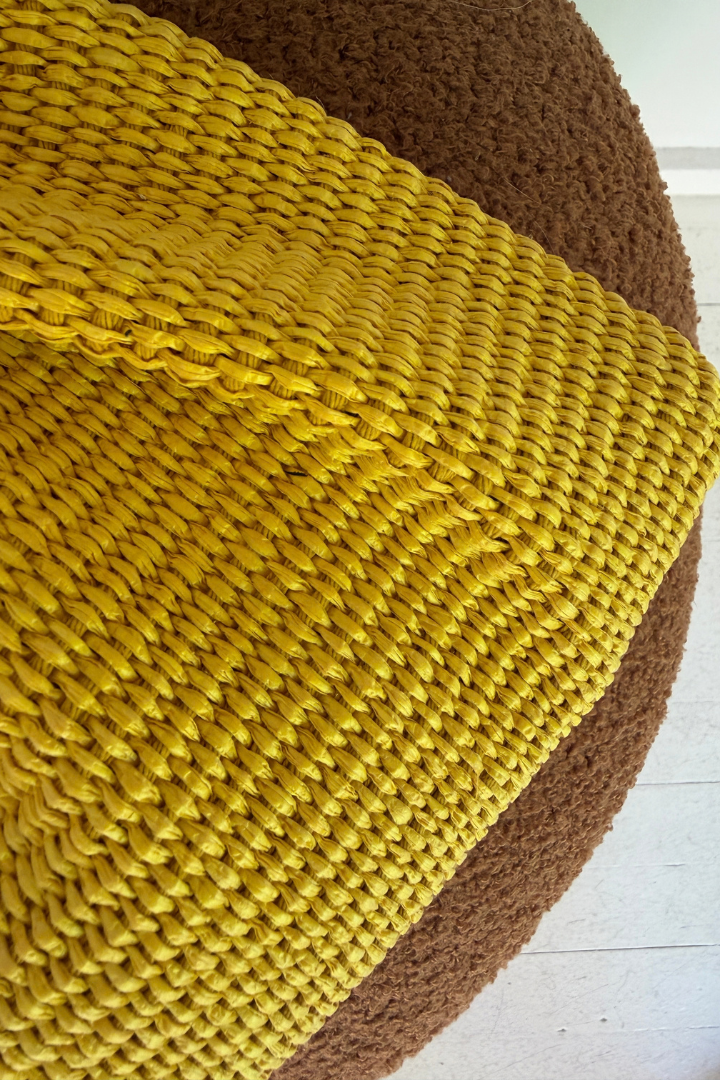 Raffia Bamboo Handle Bag - Yellow