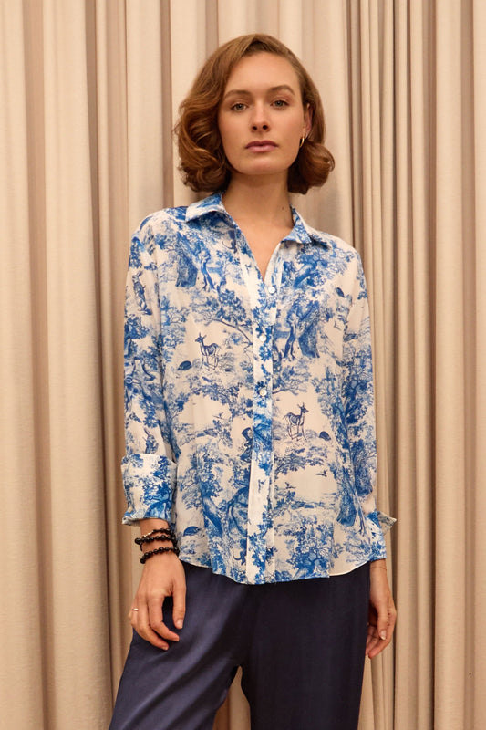 Silk Long Sleeve Shirt- Alice in Wonderland