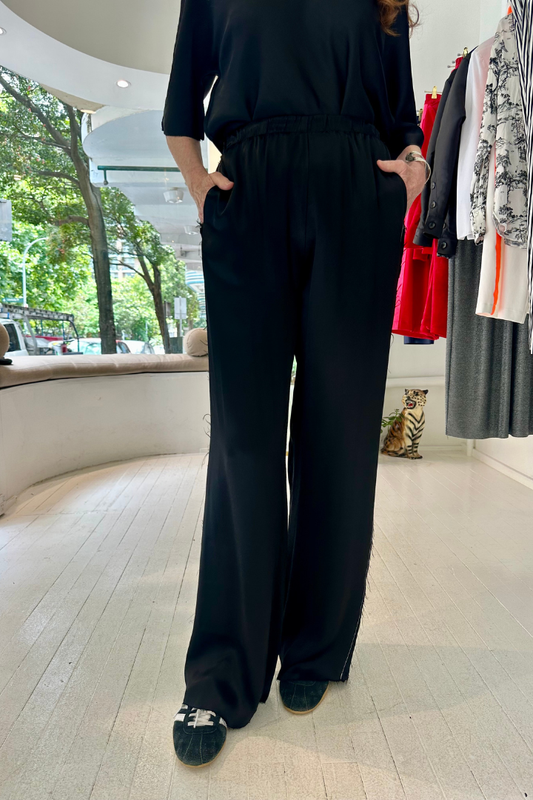 Relaxed Satin Crepe Black Pants