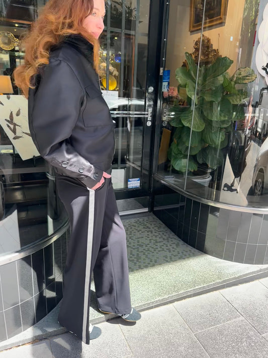 Black Wide Leg Pants with Silver & Gold Side Stripe