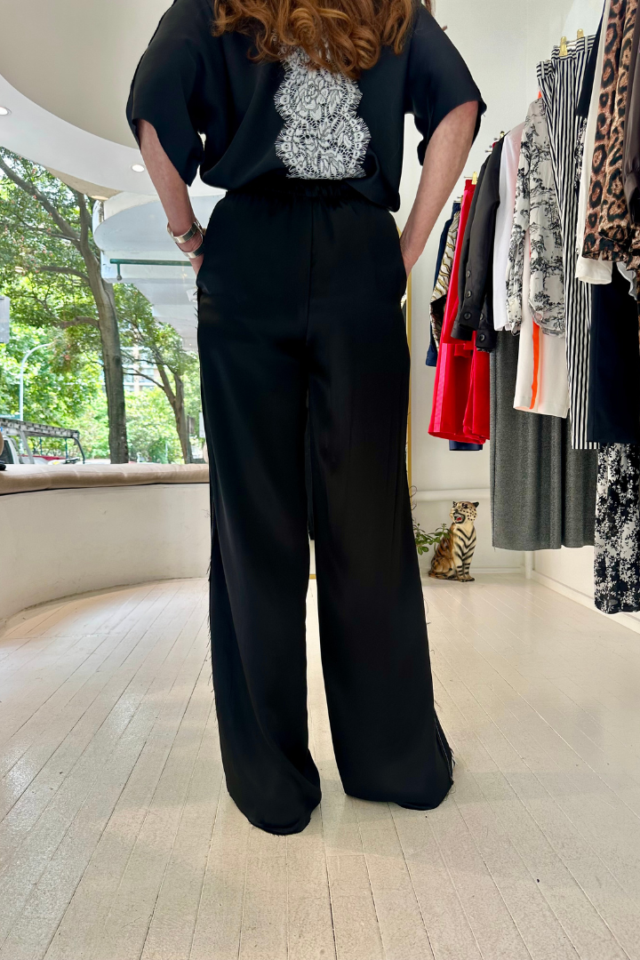 Relaxed Satin Crepe Black Pants
