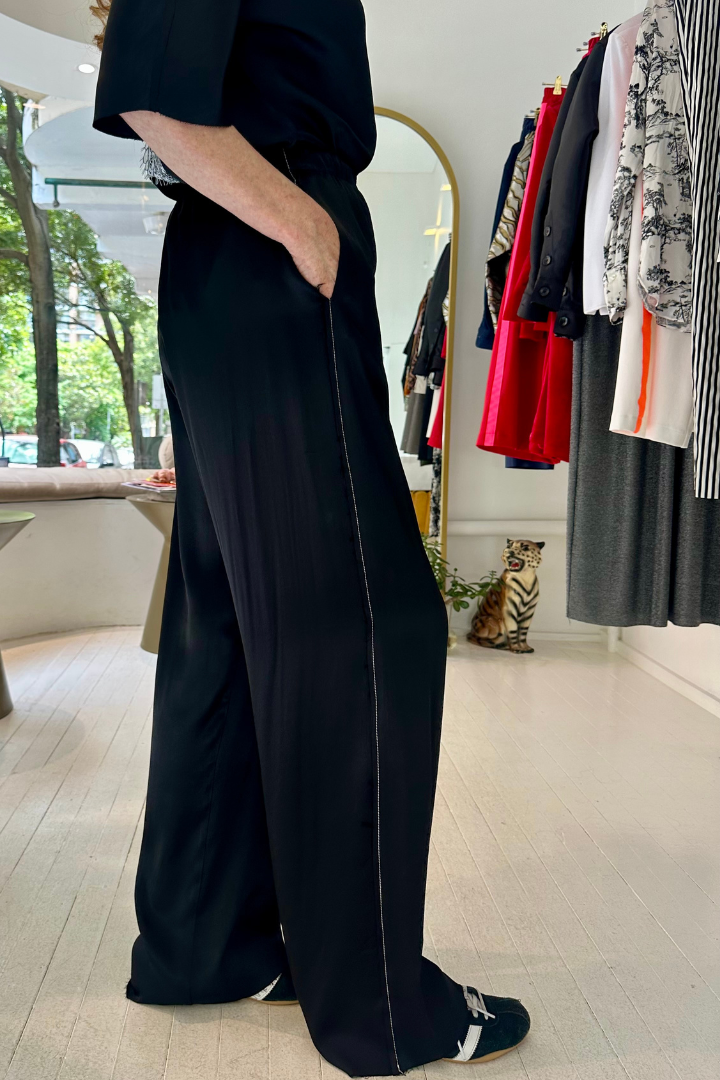 Relaxed Satin Crepe Black Pants