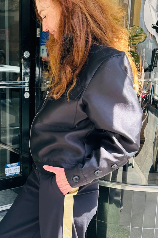 Black Duchess Satin Bomber Jacket