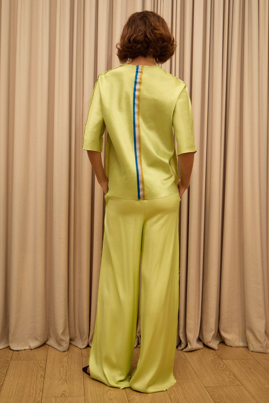 Citrus Silk V Neck Top with Stripe Down Back