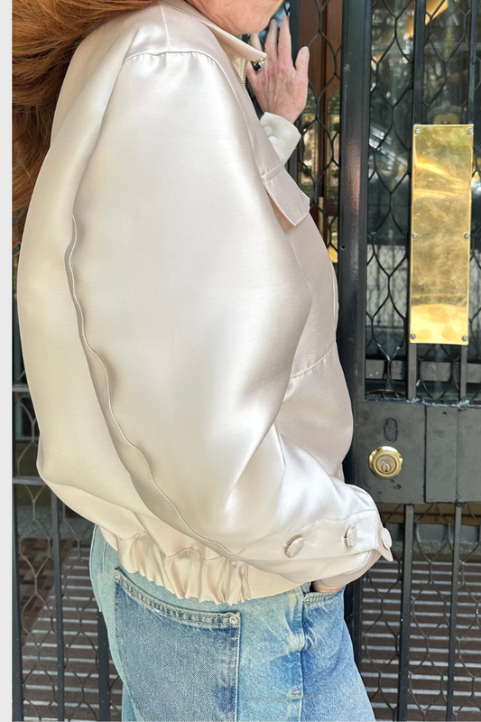 Champagne Duchess Satin Bomber Jacket