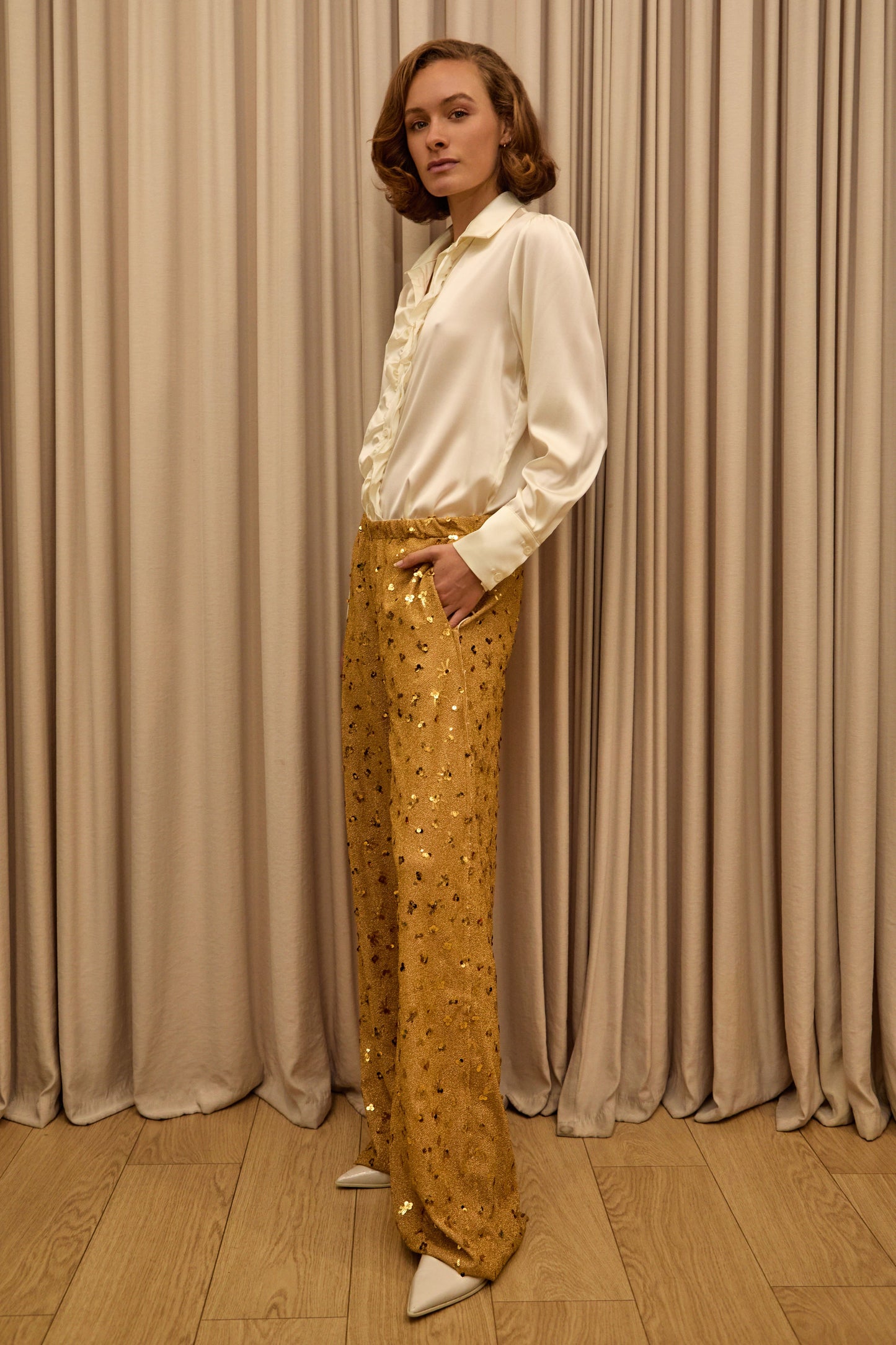 Gold Sequin Wide Leg Pants