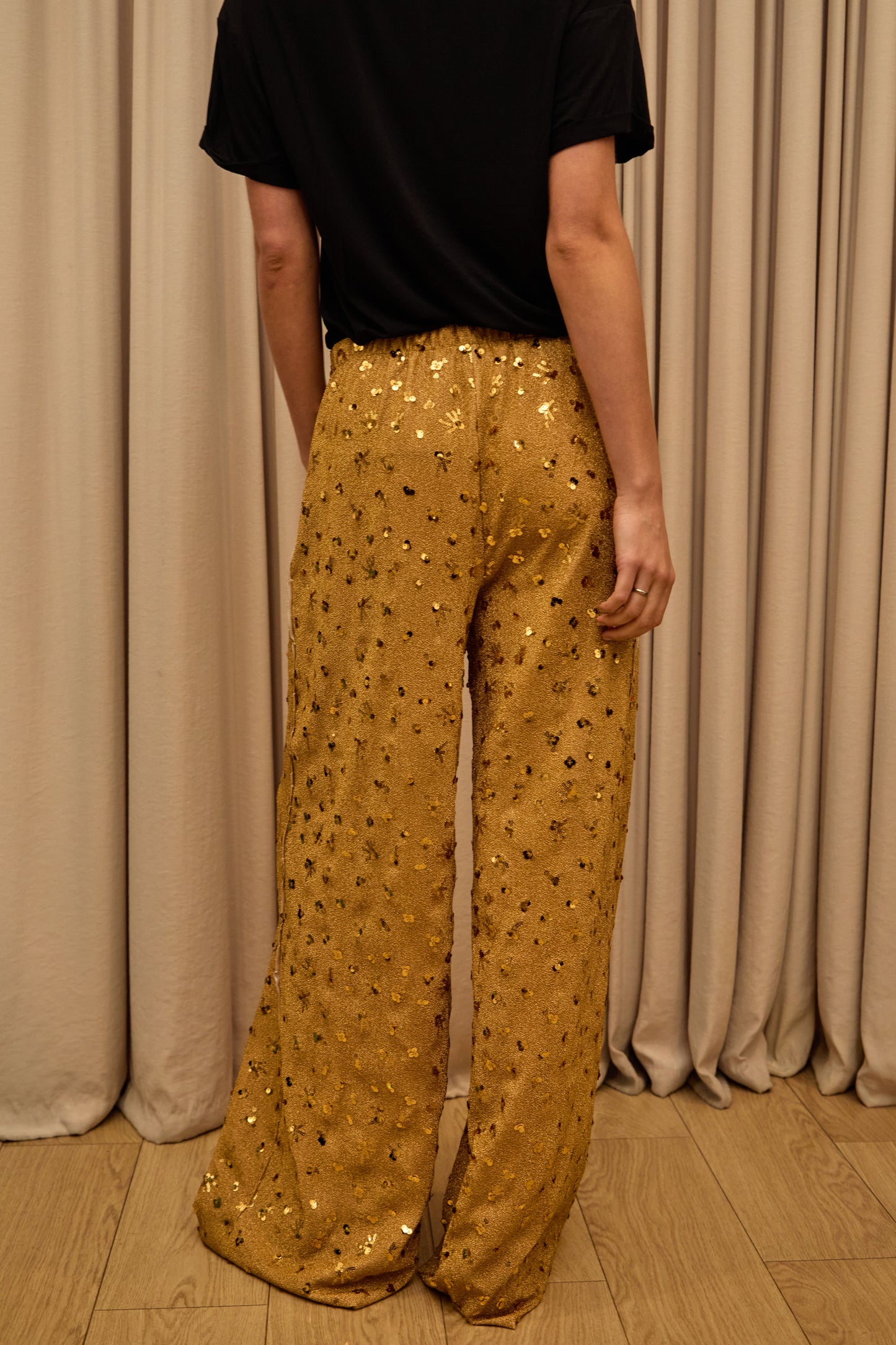 Gold Sequin Wide Leg Pants