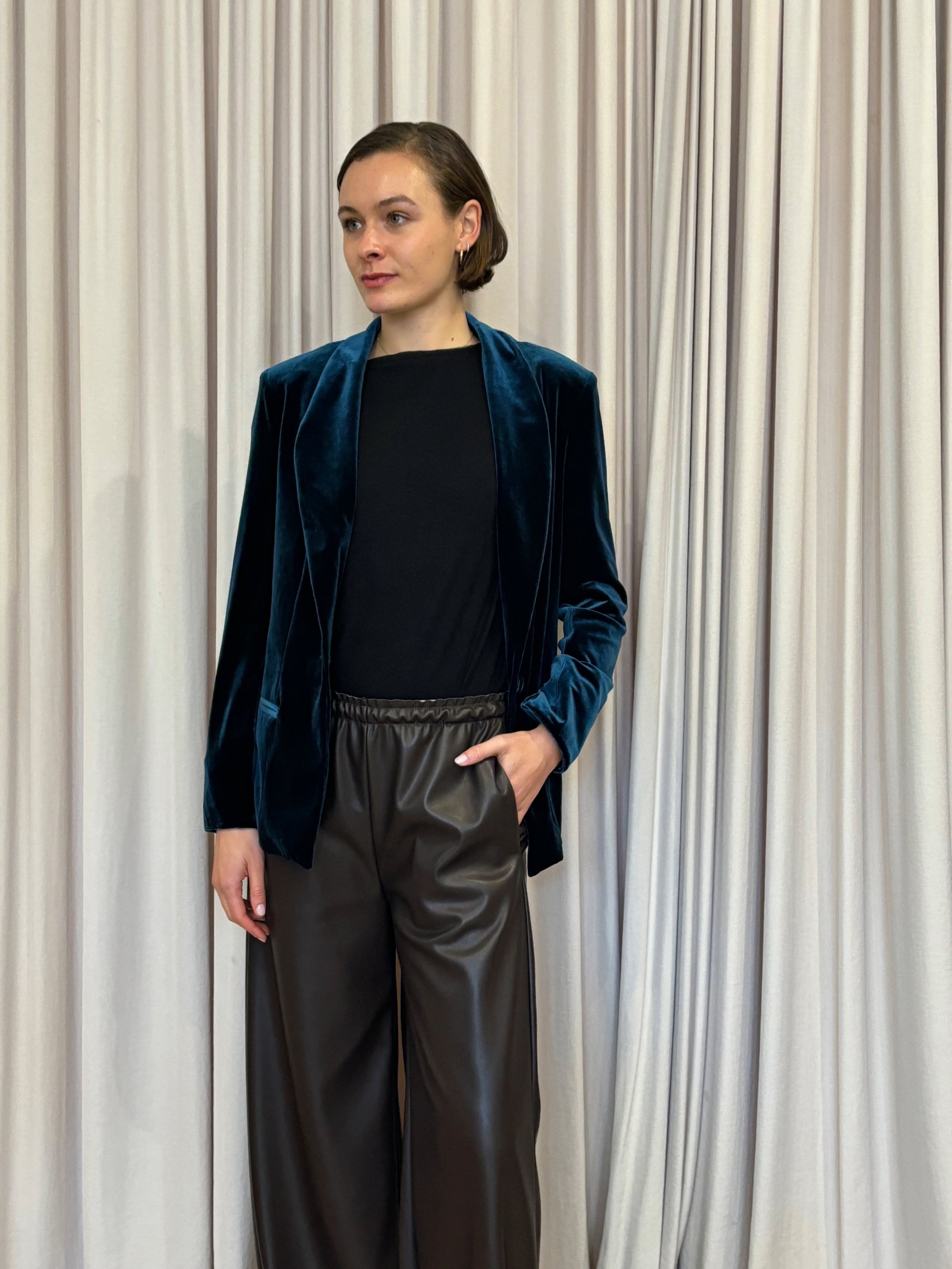 Dark Green Velvet Women Coat with Belt