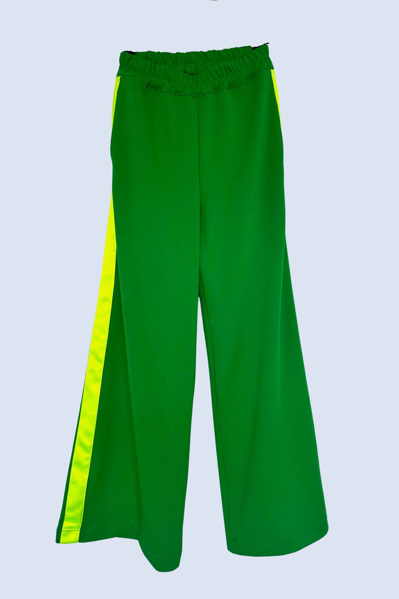 Green Wide Leg Pants with Neon Side Stripe